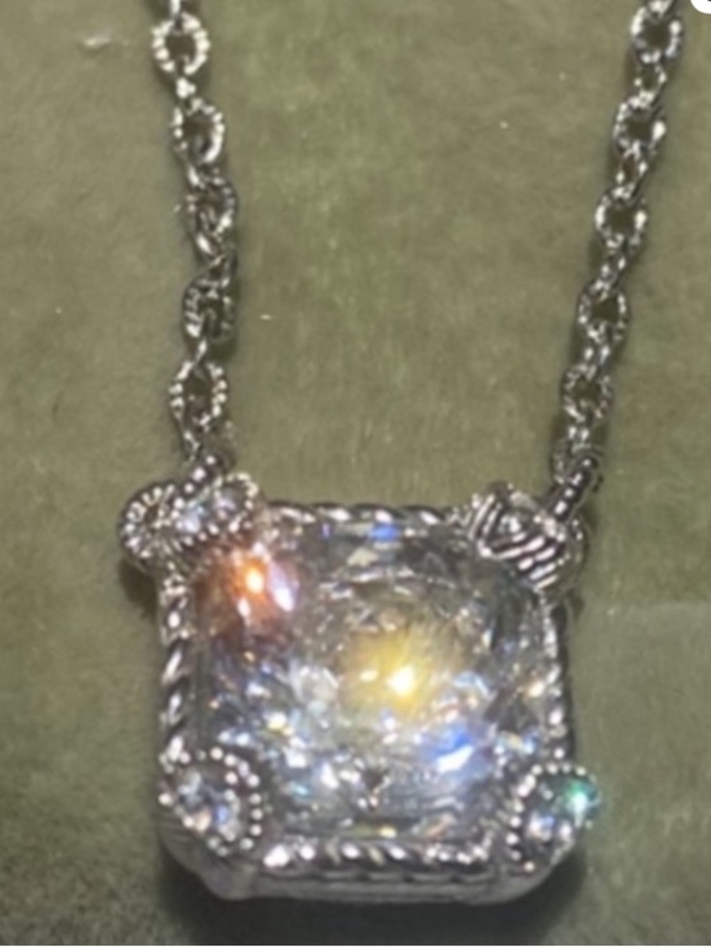 Judith Ripka  Asher cut -4 Side cherries CZ Pendant Necklace with 2” extender